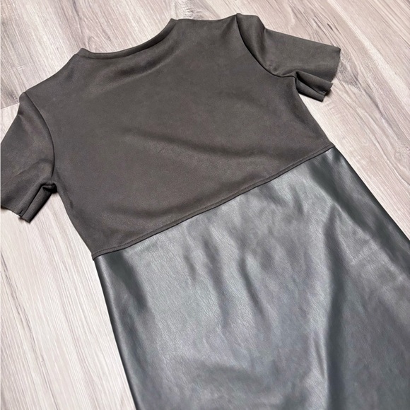 Zara Women’s Gray Sheath Mini Dress with Faux Suede Torso Leather-like Bottom - Picture 7 of 10